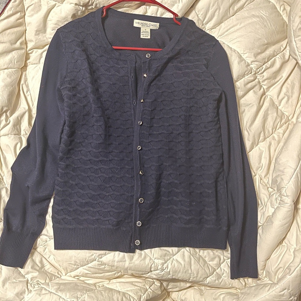 Melrose Chic Dark Blue Cardigan Sweater